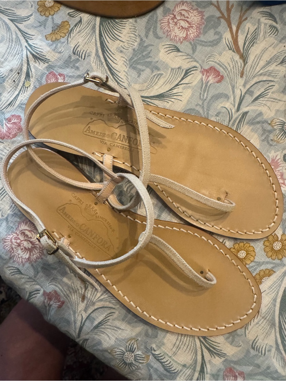 Linen T-Strap Sandals
